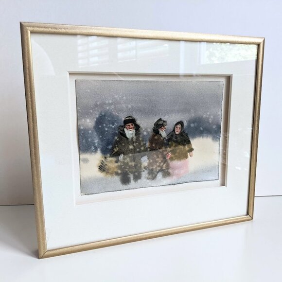 Other - Original Watercolor Painting "Snow" (3 People) St Petersburg Russia